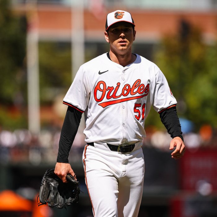 Matt Bowman pitching for the Baltimore Orioles